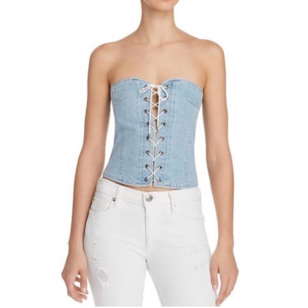Pistola Denim Bustier Corset Tie Up Front (S) NWT